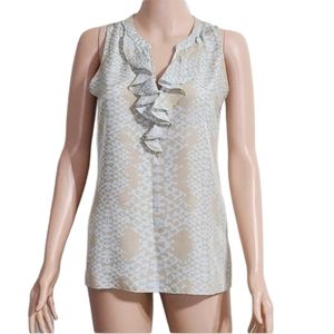 Banana‎ Republic Womens Sleeveless Snakeskin Ruffle Blouse Small Petites Silk
